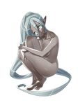  bad_id bad_pixiv_id barefoot copyright_request dark_skin elf feet fetal_position hands long_hair nude pointy_ears silver_eyes silver_hair solo tensugi_takashi 