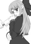  bow eating food greyscale hair_bow half_updo len monochrome pointy_ears popsicle sexually_suggestive shichimenchou solo tsukihime 