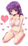  bra breasts cleavage covered_nipples english heart large_breasts lingerie original panties purple_eyes purple_hair solo underwear underwear_only yukito_mayumi 
