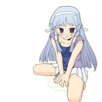  artist_request bangs blue_hair blunt_bangs hair_tubes kannagi long_hair nagi pleated_skirt purple_eyes skirt solo white_skirt 