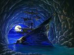  cave game_cg kuutei_senki moon no_humans scenery ship watercraft 