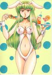  absurdres animal_ears bunny_ears c.c. code_geass food green_hair highres holding_pizza long_hair occhii pizza solo 