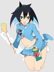  black_hair borrowed_character brws commentary flyswatter green_eyes legs midriff oggy_(ninomoto) original short_hair skirt solo 