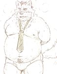  2019 anthro belly bulge canid canine canis clothing domestic_dog male mammal moobs navel necktie nipples overweight overweight_male simple_background solo take_tsugu_roh underwear white_background 