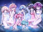 6+girls 7girls bikini female girl glasses maid multiple_girls swimsuit water 