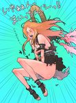  barefoot blush dissolving_clothes dress feet g-room_honten infinite_undiscovery iseria_queen long_hair orange_hair shouting toes translation_request 