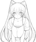  blush breast_squeeze breasts cleavage greyscale kousaka_tamaki large_breasts long_hair monochrome mutsutake sketch solo to_heart_2 