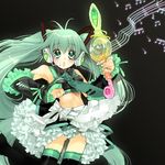  beamed_sixteenth_notes detached_sleeves edoya_pochi green_eyes green_hair hatsune_miku headphones long_hair microphone midriff musical_note necktie panties print_panties quarter_note quarter_rest solo staff_(music) thighhighs treble_clef twintails underwear vocaloid 