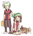  1girl alternate_costume artist_request bandages bandaid bandana brown_hair closed_eyes first_aid_kit gen_3_pokemon green_eyes haruka_(pokemon) hat headband odamaki_sapphire pokemon pokemon_(creature) pokemon_(game) pokemon_emerald pokemon_rse pokemon_special short_hair simple_background socks white_background white_hair yuuki_(pokemon) zigzagoon 