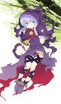  blue_eyes braid chain curse_maker hood kurasuke no_panties purple_hair sekaiju_no_meikyuu solo twin_braids 