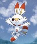  2019 animal_genitalia animal_penis balls digital_media_(artwork) feral fur lagomorph looking_at_viewer male mammal nintendo penis pok&eacute;mon pok&eacute;mon_(species) scorbunny sheath smile solo video_games white_fur zekromlover 