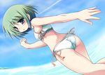  ass bikini blue_eyes day green_hair iwasaki_minami lucky_star short_hair side-tie_bikini solo swimsuit tekehiro 