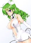  bad_id bad_pixiv_id breasts copyright_request drill_hair elbow_gloves game_console gloves green_hair large_breasts long_hair nagase_haruhito personification product_girl purple_eyes solo xbox_360 