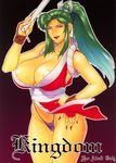  areolae breasts cima_garahau cleavage cosplay fan g-string green_hair highres huge_breasts japanese_clothes lipstick makeup motchie nail_polish panties ponytail shiranui_mai shiranui_mai_(cosplay) solo the_king_of_fighters thong underwear 
