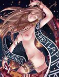  breasts brown_hair closed_eyes copyright_request elf jewelry large_breasts long_hair necklace nipples pointy_ears runes solo takemura_sesshuu 