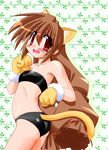  animal_ears ass bra brown_hair flat_chest lingerie long_hair nanase_yae panties paws red_eyes solo sugina_fujitaka tail torikoro underwear underwear_only very_long_hair 