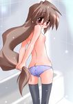  ass bathtub blush brown_hair flat_chest long_hair nanase_yae nipples nude panties red_eyes solo sugina_fujitaka thighhighs torikoro underwear very_long_hair 