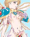  armor artist_request bad_id bad_pixiv_id breasts copyright_request cum living_clothes lowres monster navel nipples oekaki revealing_clothes slime small_breasts solo tentacle_clothes tentacles 