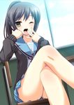  dutch_angle kyonko legs school_uniform serafuku sitting suzumiya_haruhi_no_yuuutsu yawn yawning 