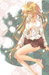  barefoot blonde_hair fate_testarossa hina_sasaki long_hair lyrical_nanoha mahou_shoujo_lyrical_nanoha_strikers no_bra open_clothes open_shirt shirt sleeping solo very_long_hair 