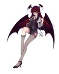  bad_id bad_pixiv_id bat_wings bespectacled demon_girl garter_belt glasses head_wings high_heels koakuma mikazuki_sara naughty_face pink_eyes pointy_ears red_hair shoes single_shoe solo thighhighs tongue touhou wings 