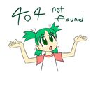  1girl 404 4chan english green_eyes green_hair http_status_code koiwai_yotsuba lowres quad_tails raglan_sleeves shirt shrug simple_background solo t-shirt text white_background yotsubato! 