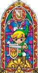  absurdres artist_request black_eyes blonde_hair faux_traditional_media highres holding holding_sword holding_weapon left-handed link male_focus pointy_ears shield solo stained_glass sword the_legend_of_zelda the_legend_of_zelda:_the_wind_waker toon_link weapon 