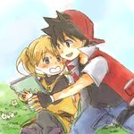  1girl bangs hat lowres md5_mismatch notebook pokemon pokemon_special red_(pokemon) yellow_(pokemon) yuko_(pixiv271621) 