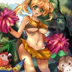  bad_id bad_pixiv_id blonde_hair breasts cheerleader green_eyes jungle large_breasts long_hair nature original pom_poms skirt solo suoni_(deeperocean) sweat twintails underboob 