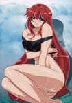  absurdres blue_eyes blush bottomless breast_hold breasts cleavage covered_nipples dita_liebely highres kuroda_kazuya large_breasts long_hair red_hair smile solo strap_slip tank_top vandread wet 