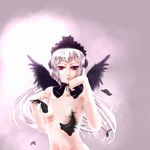  bad_id bad_pixiv_id breasts feathers hairband long_hair navel nude okota_(pixiv) purple_eyes rozen_maiden silver_hair small_breasts solo suigintou wings 