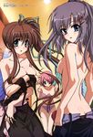  absurdres ahoge akane-iro_ni_somaru_saka back blue_eyes blush bow bra breast_hold breasts brown_hair butt_crack cleavage covering hair_ribbon highres katagiri_yuuhi large_breasts lingerie long_hair megami multiple_girls nagase_minato non-web_source official_art panties pink_hair ponytail purple_eyes purple_hair ribbon shiraishi_nagomi short_hair side_ponytail sideboob striped striped_bra striped_panties thigh_gap topless underwear undressing very_long_hair yanagi_shinsuke 