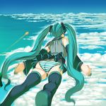  aqua_hair ass back bad_id bad_pixiv_id detached_sleeves flying hatsune_miku legs long_hair masao panties spring_onion striped striped_panties thighhighs twintails underwear vocaloid 