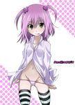  :p bad_id bad_pixiv_id dress_shirt groin hair_ornament hairclip highres hinamori_amu lowleg lowleg_panties navel panties panty_pull pink_hair shirt shugo_chara! solo striped thighhighs tongue tongue_out toru_k two_side_up underwear yellow_eyes 