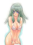  bikini bikini_top blue_eyes blush bottomless breasts green_hair large_breasts long_hair original solo swimsuit tsuutenkaaku 