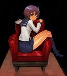  armchair chair legs original school_uniform shiohara_shin'ichi short_hair sitting sitting_sideways skirt socks solo 