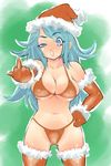  blue_eyes blue_hair bra christmas elbow_gloves gloves hat lingerie long_hair middle_finger original panties red_gloves santa_costume santa_hat solo thighhighs tsuutenkaaku underwear underwear_only 