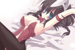  animal_ears armpits bed black_hair blush breasts bunny_ears bunnysuit copyright_request large_breasts nipples pantyhose ribbon solo yuzuki_gao 