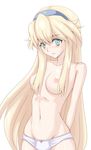 blonde_hair breasts clarissa_arwin green_eyes groin hairband highres long_hair medium_breasts nipples panties sidelocks solo syou_(crecre) topless underwear white_background white_panties wild_arms wild_arms_xf 