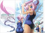  ass blue_eyes blush breasts flat_chest green_hair highres hikage_eiji kannei koihime_musou long_hair multiple_girls one-piece_swimsuit purple_hair rikuson school_swimsuit small_breasts sonken sonshoukou swimsuit 