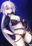  ahoge bikini breasts dutch_angle euforia fate/grand_order fate_(series) gloves hair_between_eyes hand_on_hip jeanne_d&#039;arc_(alter_swimsuit_berserker) jeanne_d&#039;arc_(fate) jeanne_d&#039;arc_(fate)_(all) katana large_breasts long_hair navel panties swimsuit sword thighs underwear weapon white_hair yellow_eyes 