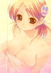  areola_slip areolae bathroom blush naked_towel nipple_slip nipples sasamori_karin shiny smile smiling to_heart_2 towel 