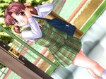  adjusting_hair brown_eyes brown_hair cg fifteen game joy_ride libido plaid school_bag school_uniform smile socks twintails 