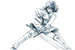  artist_request blue kaze_no_tani_no_nausicaa lowres monochrome nausicaa sketch solo sword weapon 