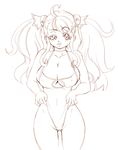  breasts copyright_request large_breasts long_hair monochrome one-piece_swimsuit outline solo swimsuit tsuutenkaaku twintails 