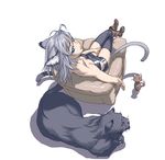  animal animal_ears bare_shoulders black_panther blue_eyes boots breasts bustier cat cat_ears cat_tail cleavage collarbone crossed_legs from_above looking_back medium_breasts oekaki original panther short_hair shorts silver_hair sitting tail thighhighs unpokotan 