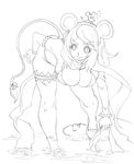  animal_ears bent_over breasts copyright_request greyscale large_breasts long_hair monochrome mouse_ears mouse_tail scarf solo tail thighhighs tsuutenkaaku water 