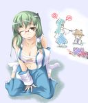  bespectacled blood glasses green_hair kochiya_sanae moriya_suwako multiple_girls ogami_kazuki red-framed_eyewear sarashi touhou undone_sarashi yasaka_kanako 