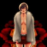  bad_id bad_pixiv_id belt breasts brown_hair cleavage fur highres kayu large_breasts meiko miniskirt navel no_bra open_clothes short_hair skirt solo vocaloid 