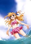  bikini blonde_hair day heterochromia kanna_(plum) long_hair lyrical_nanoha mahou_shoujo_lyrical_nanoha page_number solo swimsuit vivio water 